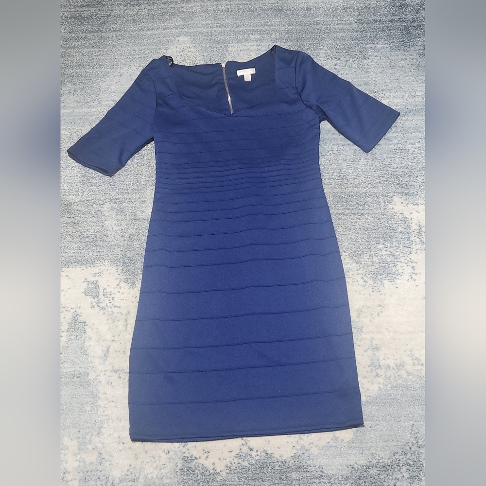 Bisou Bisou Fitted Navy Bandage Dress with Scoop Neck Size 14 - Picture 2 of 7